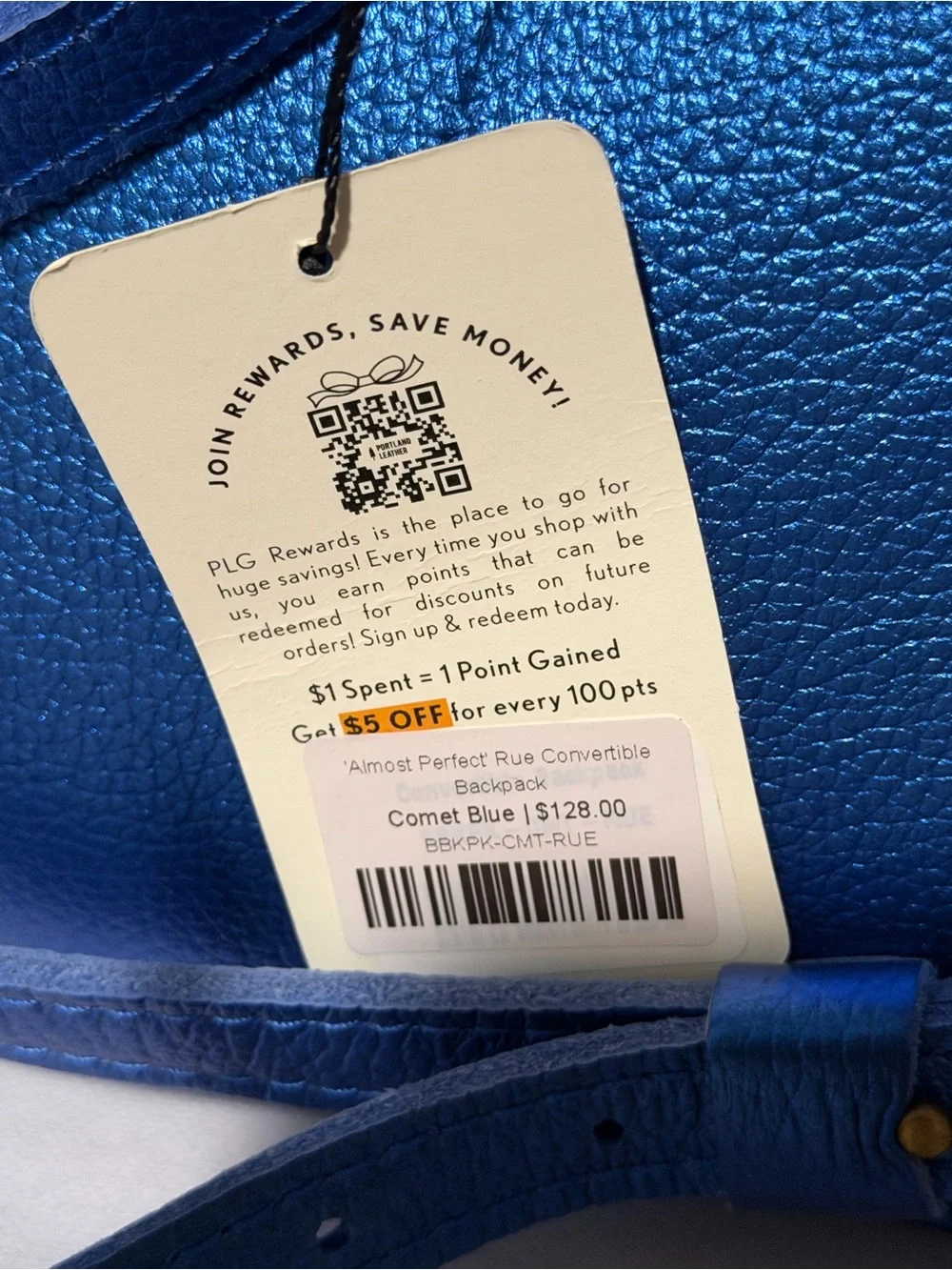 NWT Portland Leather convertible backpack Rue Comet Blue Metallic